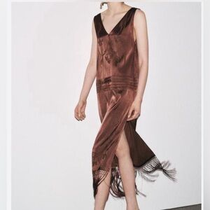 Zara Chocolate Brown Midi Dress with Fringe